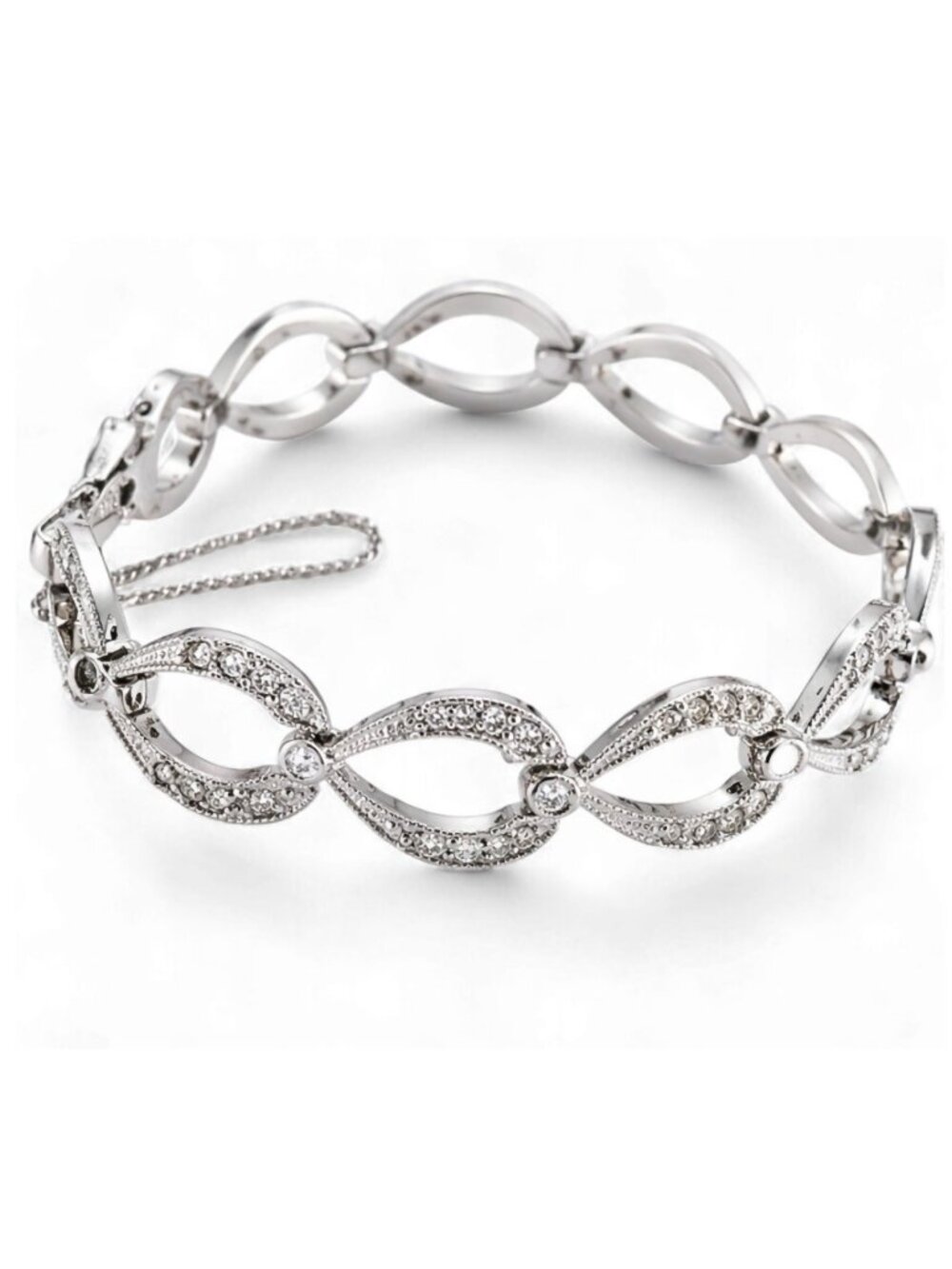 QVC CZ Infinity Bracelet Silver Tone Adjustable Chain Link Bracelet